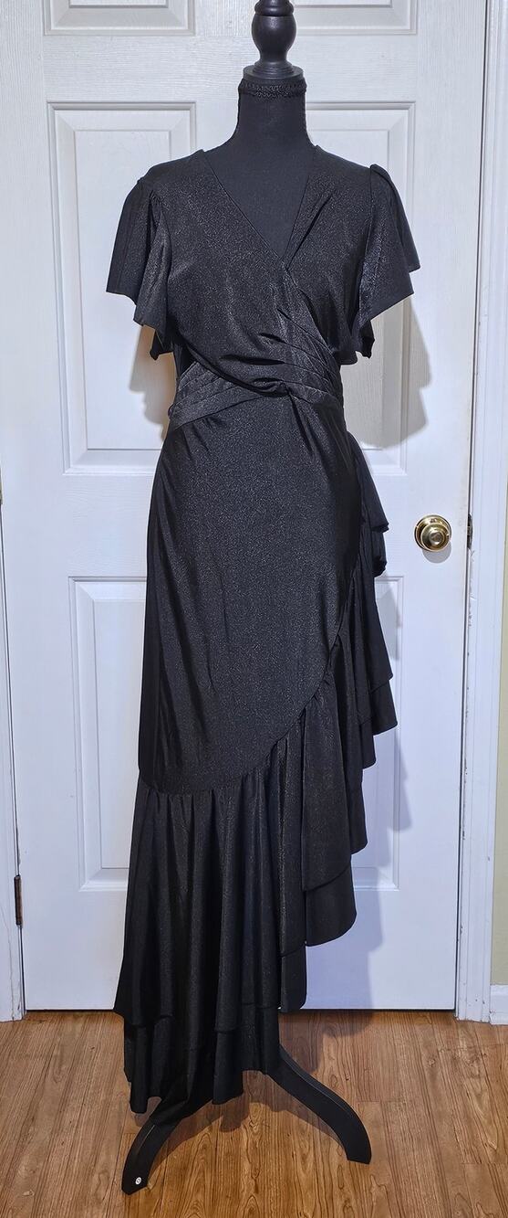 SHEIN Black Ruffle Wrap Maxi Dress Size L 8/10 Flutter Sleeve NWT Formal.